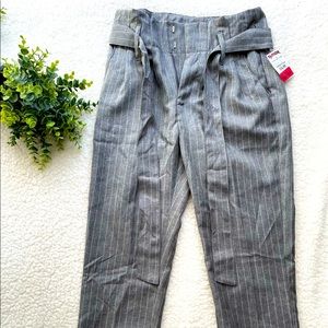 Gray paper bag pinstripe trousers